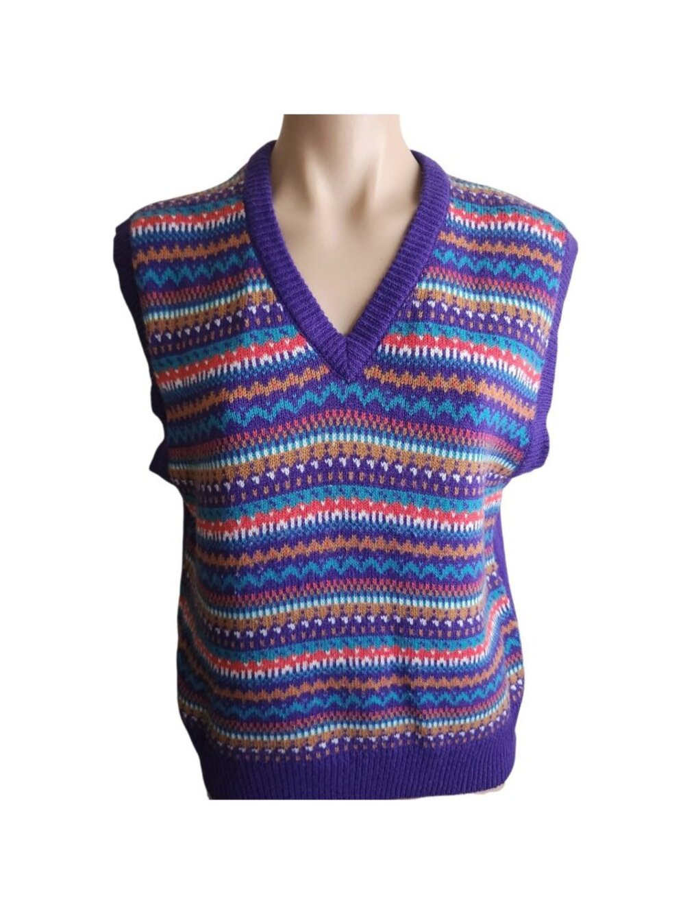 Vintage Women’s 90's Sweater Vest Size L Purple Preppy Cottage V-neck Y2K